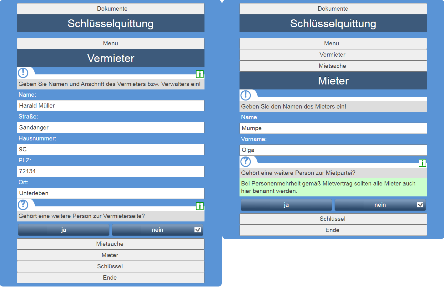 screenshots schluesselquittung