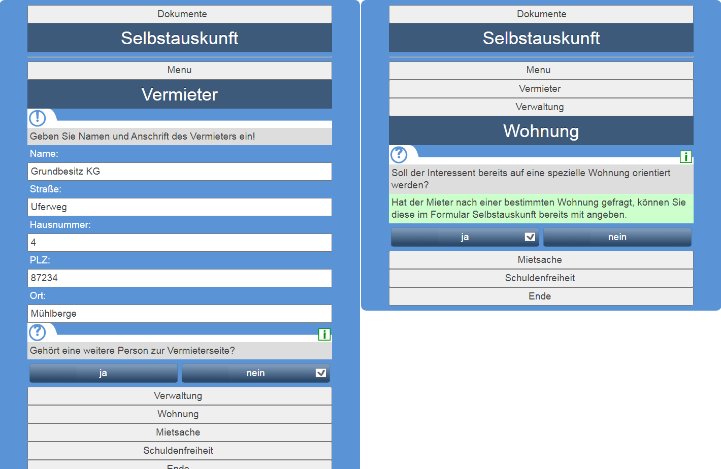 screenshots selbstauskunft